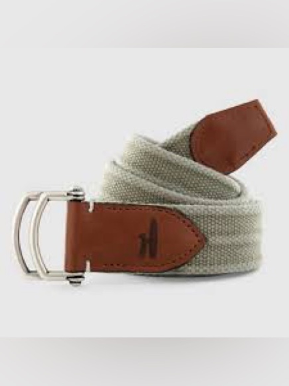 Brentwood Washed Canvas Khaki Belt with Brown Leather Trim. 32 inches NWT